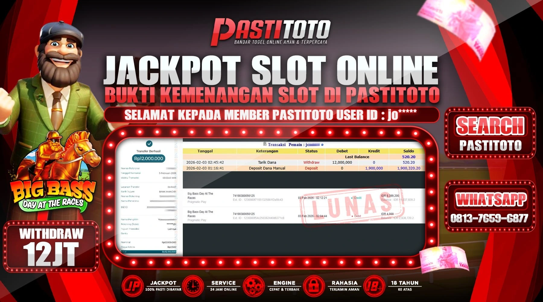 PASTITOTO JACKPOT SLOT BIG BASS DAY AT THE RACES RP. 12.000.000,- LUNAS